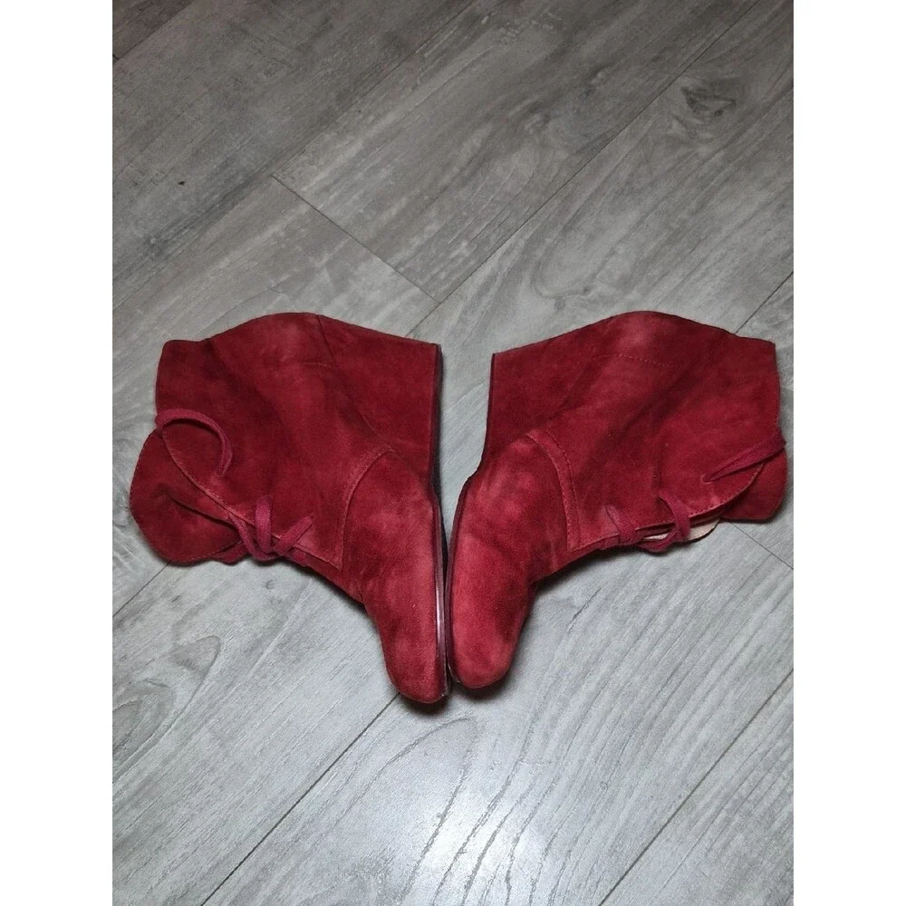Didi Leather Red Suede Booties 39 Lace-Up Women's Ankle Boots